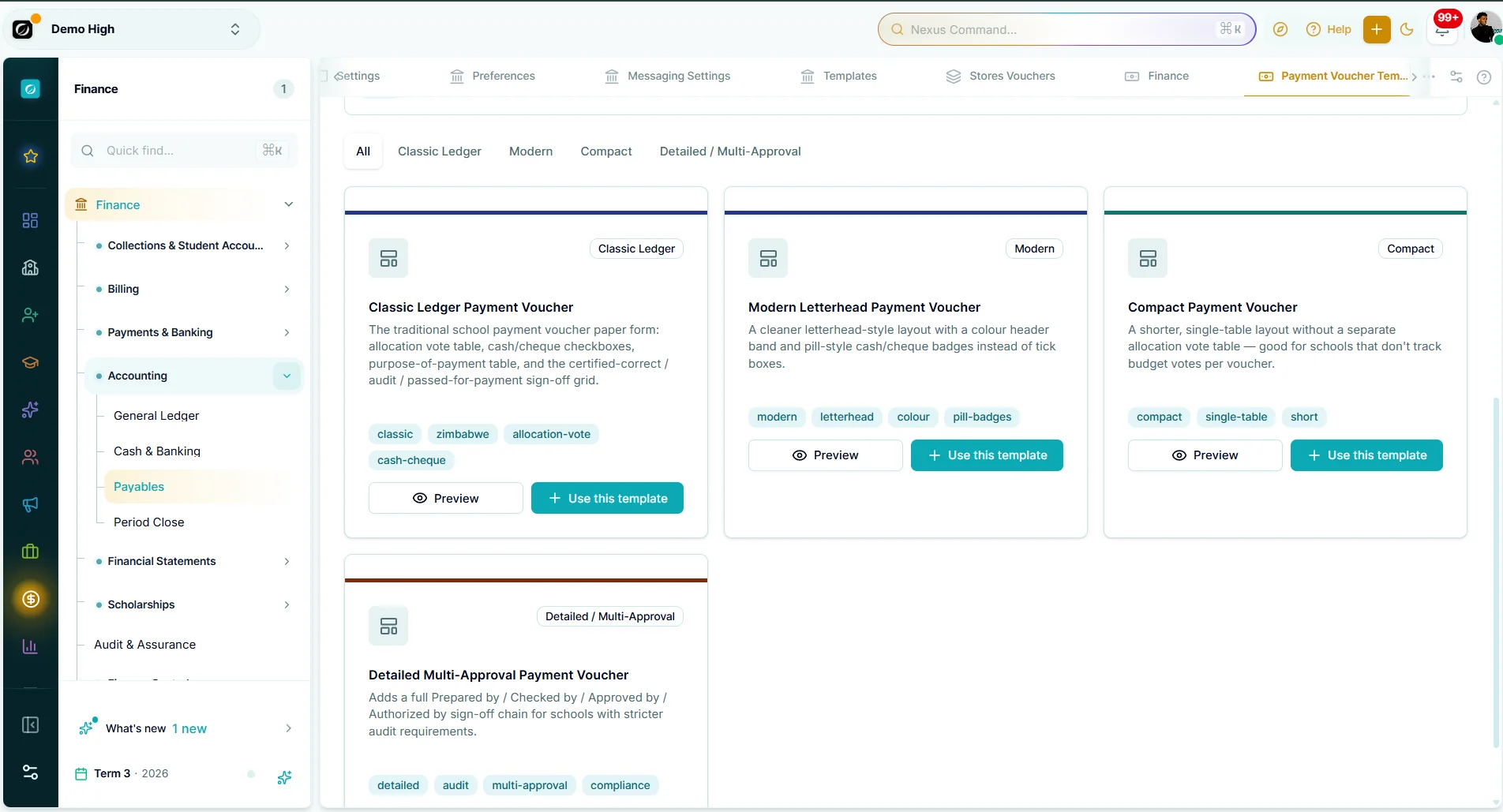 Payment vouchers — Makronexus product screen