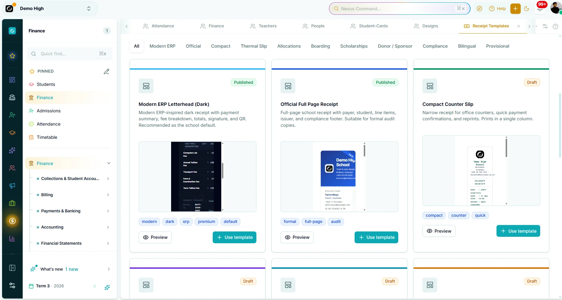 Receipts — Makronexus product screen