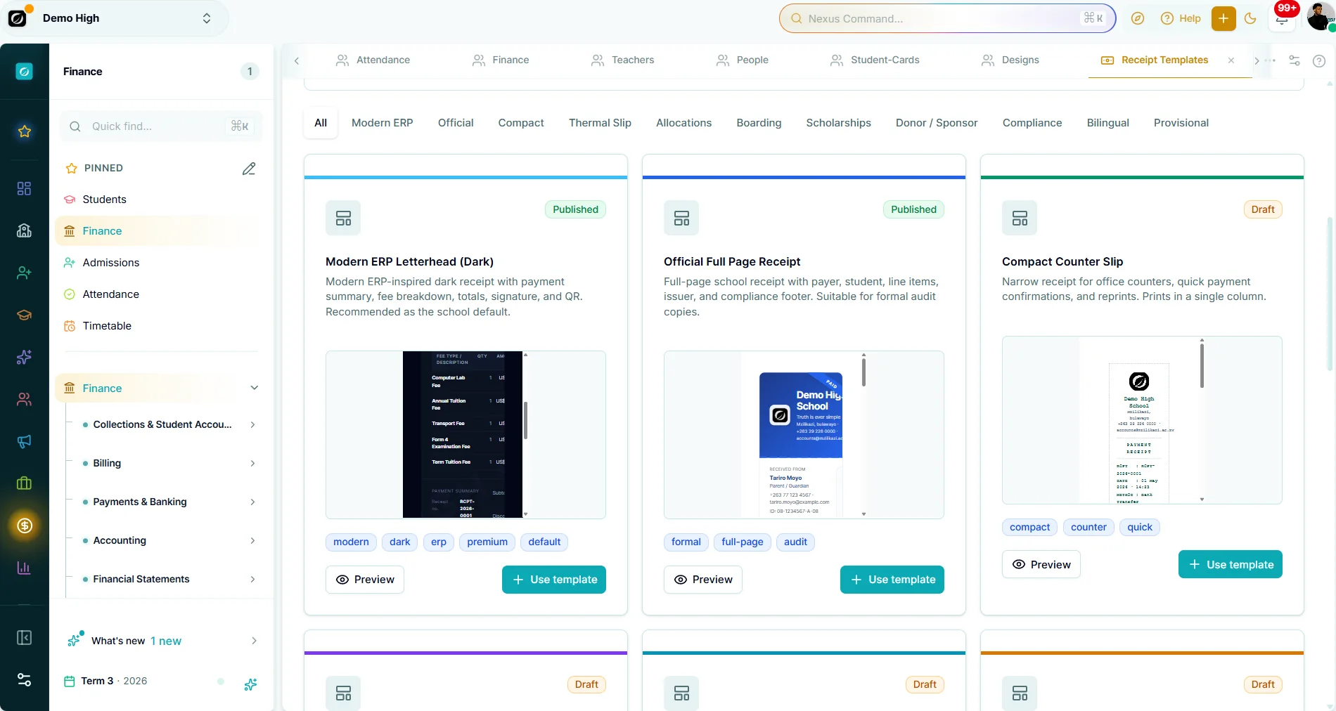 Receipts — Makronexus product screen